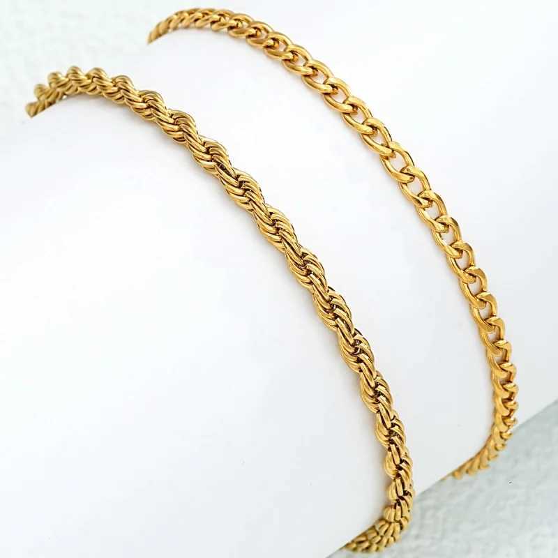 Men Stainless Steel Chain Bracelet for Women Hand Bangle in Gold/Silver Color Foot Ankle Anklet Jewelry Accessories DIY Gift W250728