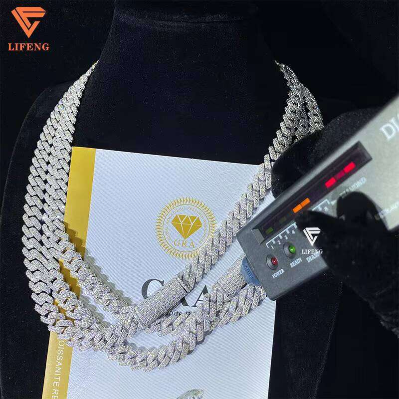 Fine Jewelry VVS Dia 2rows 10mm S Sier GRA Full Iced Out Moissanite Necklace Hiphop Cuban Link Chain for Men