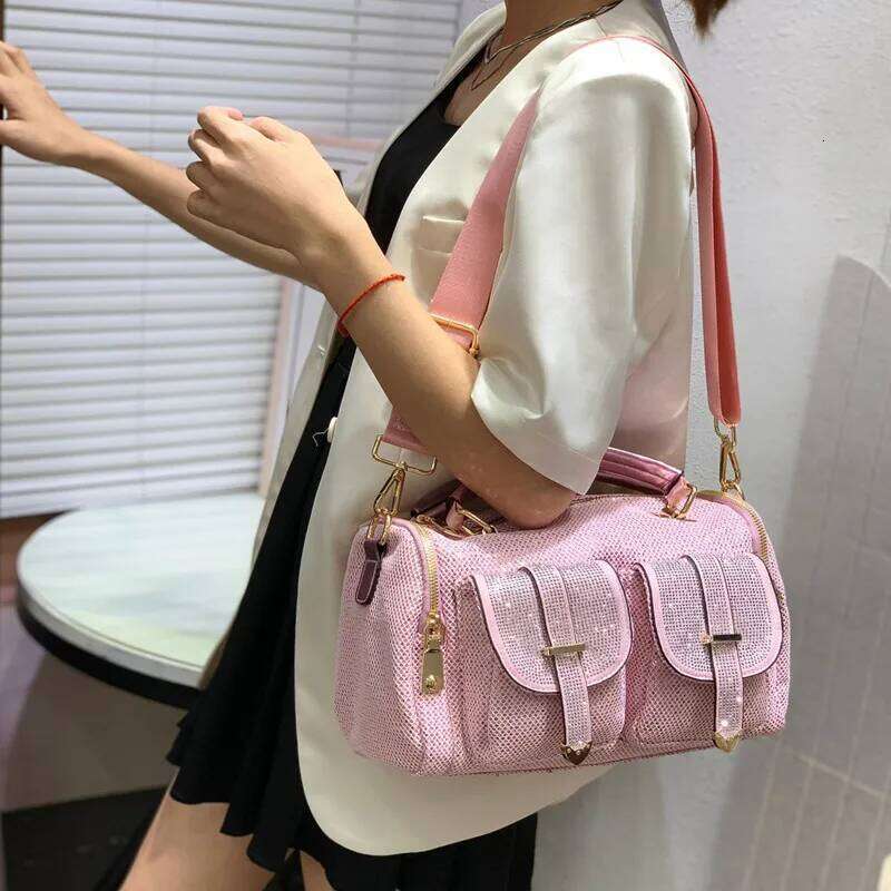 Women High end Rhinestone Fashion Mesh Large Capacity Tote Multi Pocket Handbags Dias Crossbody Shoulder Bag