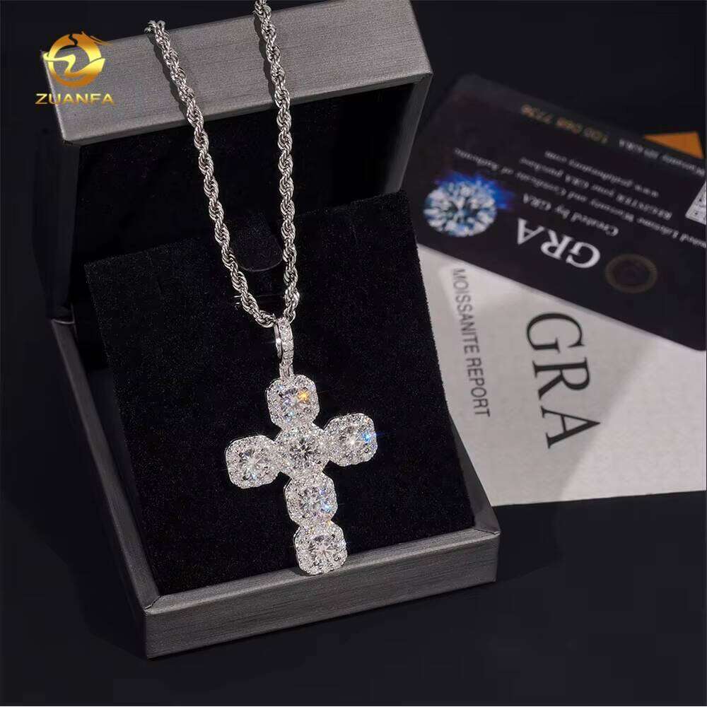 Fashion Customn Hip Hop Sier Iced Out Vvs Moissanite Lab Dia Jewelry Chain Cross Pendant