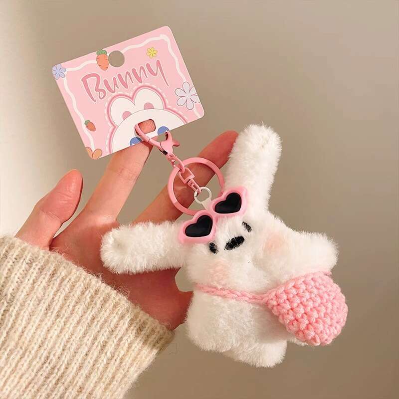 Creative Cute Blush Bunny Plush Doll Bag Pendant Keychain Accessory Couple Gift