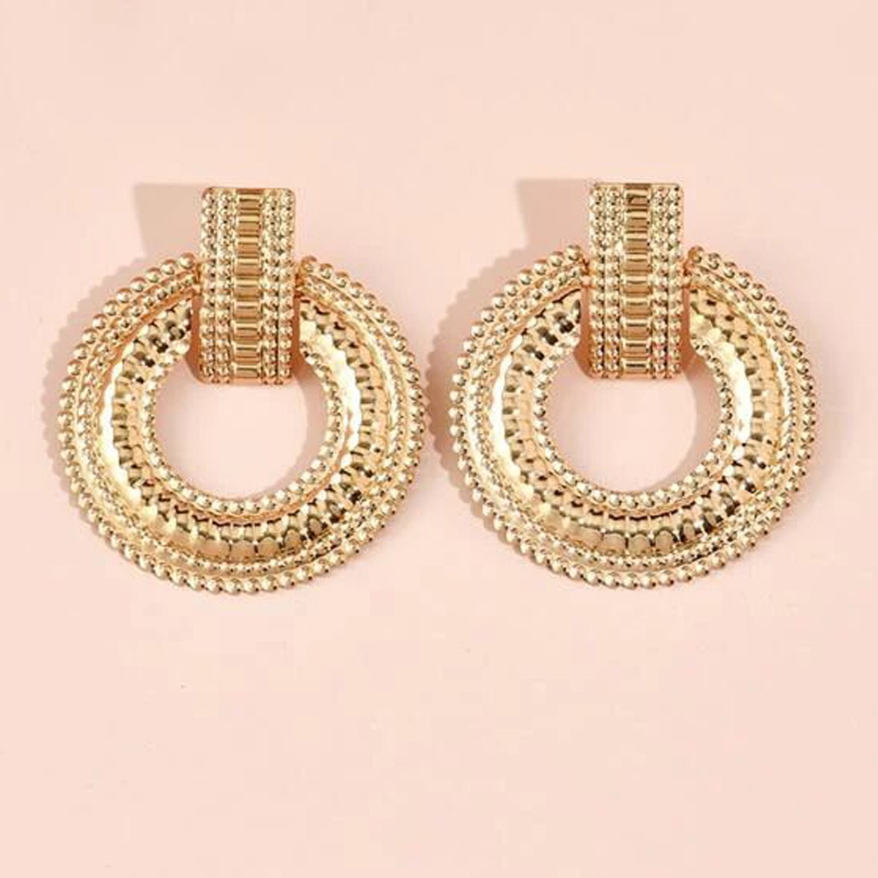 New Large Pearl Drop Earrings Women's Vintage Geometric Round Earrings