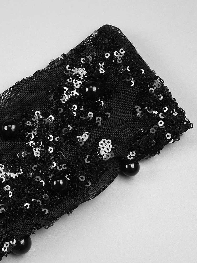 VC Black Long Sleeve Short Dress Turtle Neck Feather Pearl Embellished Handmade Beads Prom Celebrity Cocktail Party Evening Gown Z250728