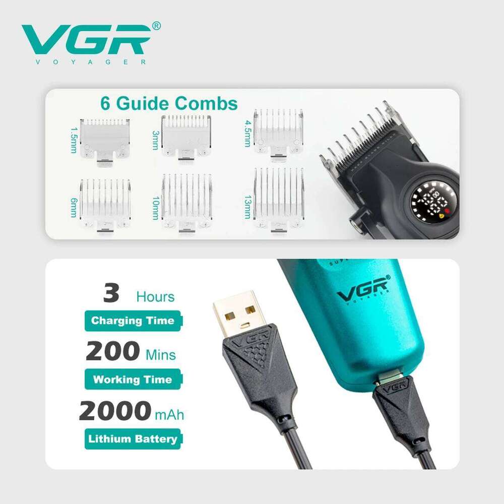 VGR Professional Cutting hine Cordless Hair Rechargeable Barber Trimmer LED Clipper for Men V-196 V-996