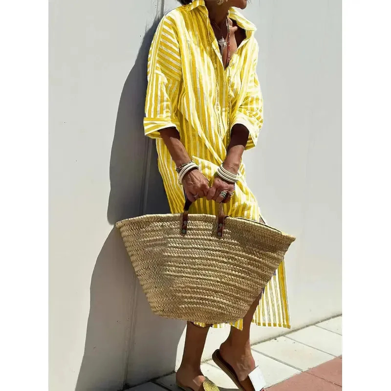 Summer Womens Striped ButtonDown Casual and Comfortable Dress Cardigan with Lapel 250728