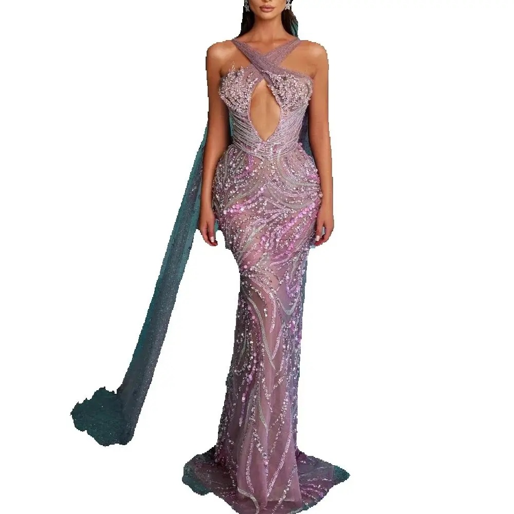 Vintage Criss Cross Beading Evening Dresses Customized Sexy Sequined Sleeveless Prom Dress Floor Length Party Gown
