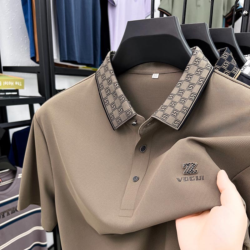 Men's Polos High End Brand Short Sleeve POLO Shirt Cool Summer Ice Silk Fashionable High-end Design Printed Breathable Casual T-shirt
