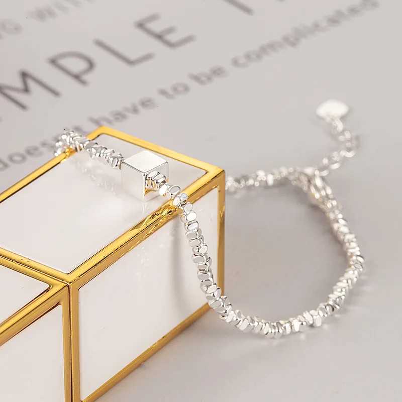 925 Sterling Silver Bracelet Cube Square Irregular Beads Geometric Punk For Women Girls Fashion Jewelry Gift Dropship Wholesale W250728