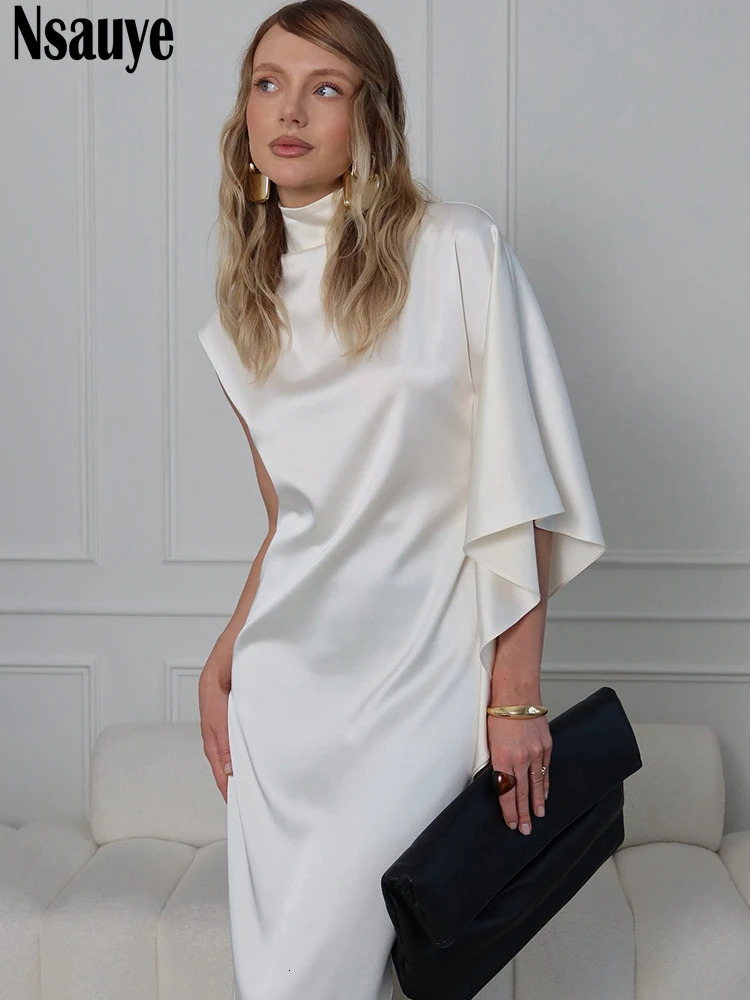 Sexy Evening Party Women Night Club Satin Elegant Dress Long Pullover Summer High Split Maxi Holiday Fashion Dress 250728