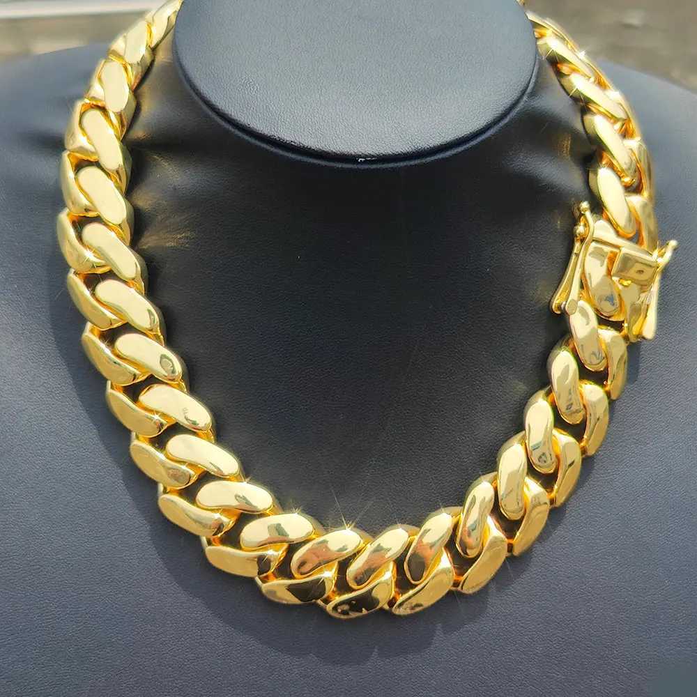 22mm Wide Hip Hop Copper Bling Silver/Gold Plated Cuban Link Chain Round Heavy Miami Chunky Necklaces for Men Jewelry W250728