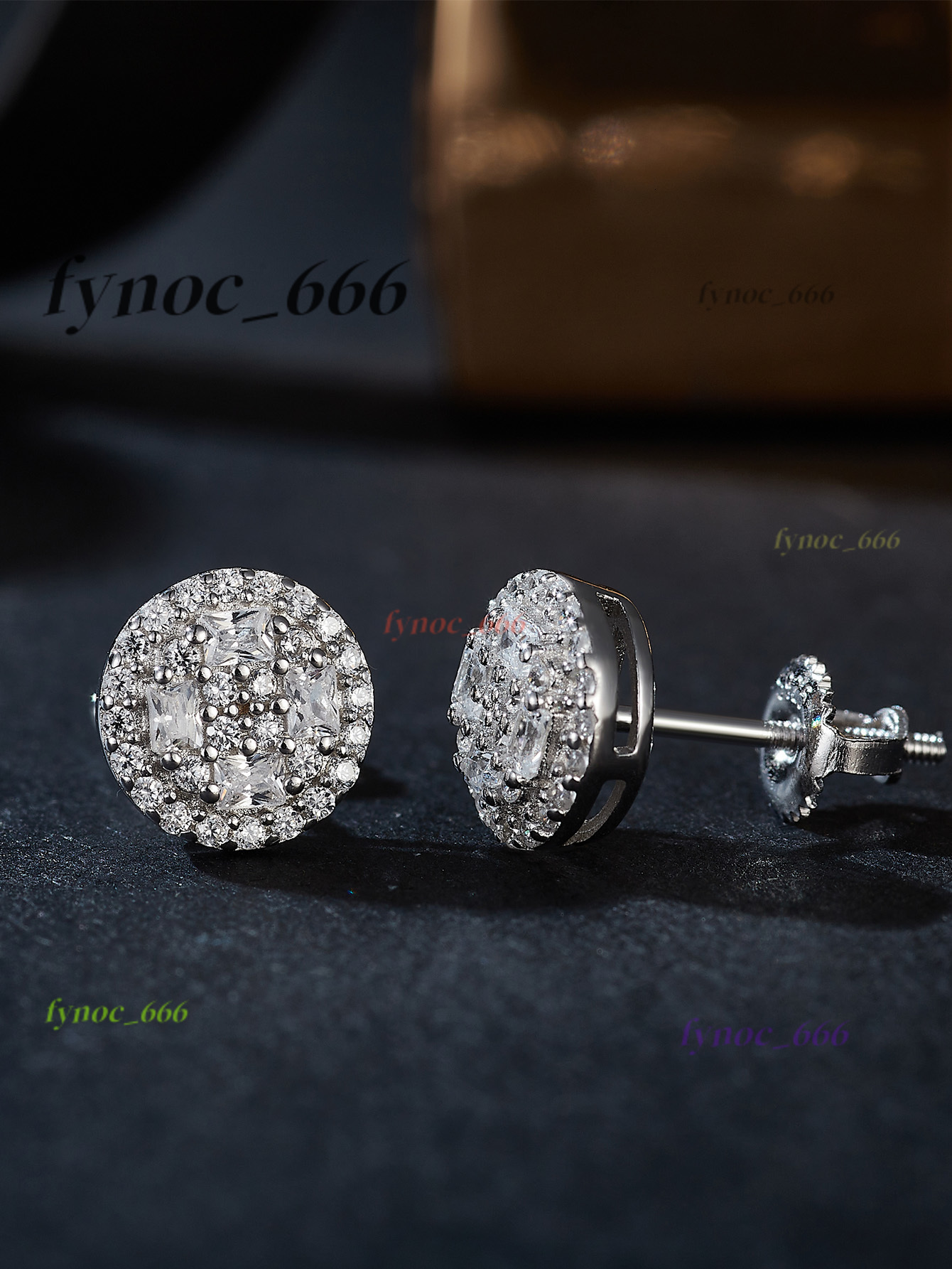 Luxury 925 Sterling Silver Moissanite Earrings Round Baguette Cut Iced Out Floral Pattern Moissanite Stud Earring for Men Women