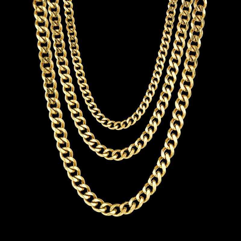 3.5-7MM Stainless Steel Necklaces For Men Punk Gold Color Cuban Link Chain Women Hip Hop Fashion Jewelry Accessories 45-70CM XJ250708