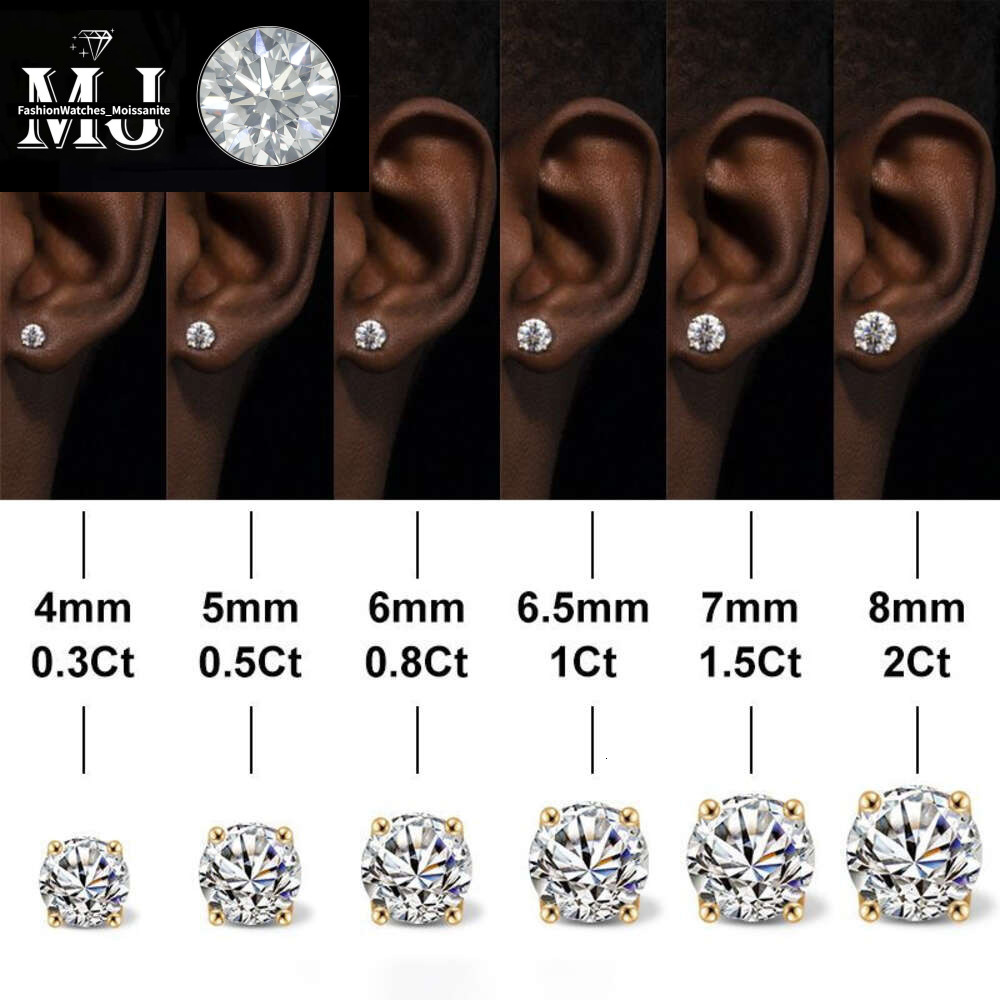 .25 0.5 1 2 4 5 Carat Moissanite Stud Iced Out Round Cut Screw Back Sier 10k 14k Gold Vvs Dia Fine Jewelry Earring