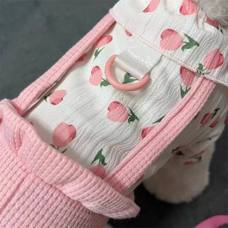 T831 Pet spring and summer cute flower bud four-legged pants with traction rope Teddy Bichon Pomeranian small dog clothes