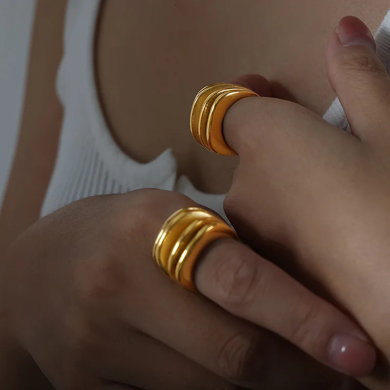 Trendy Multi Layer Rings For Women Men 316L Stainless Steel 18K Gold Plated No Tarnish Womens Finger Ring Female Party Jewelry 250723