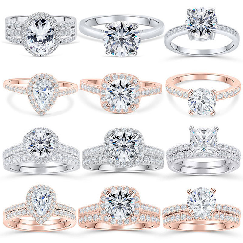 925 sterling silver ring womens zircon set engagement wedding ring set 250728