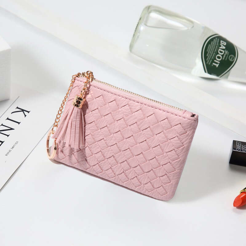 New Mini Wallet Women Zipper Purse Korean Style Woven Cute Lightweight Compact Tassel Card Holder Coin Bag