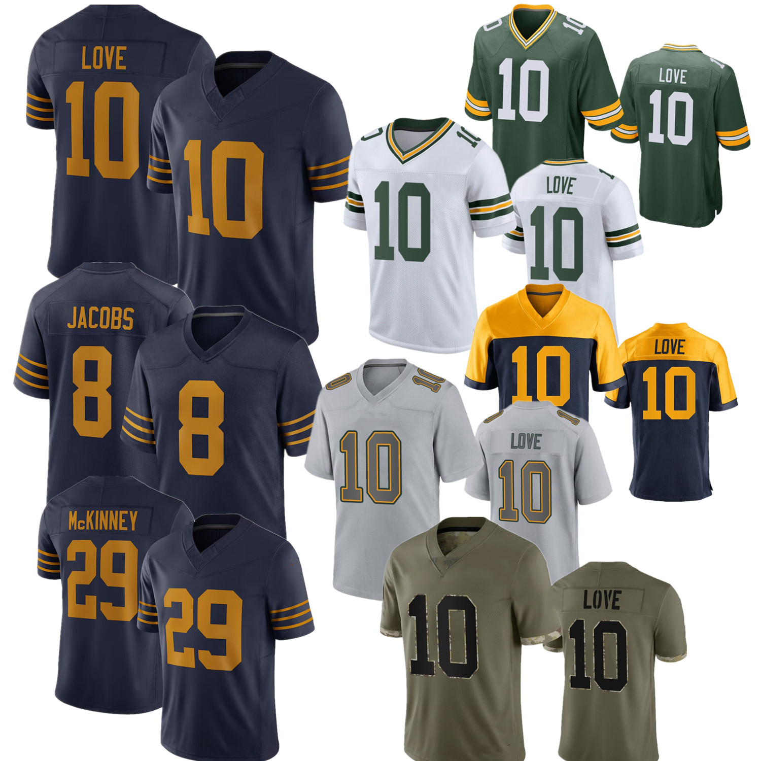 Custom 1923 Throwback Football Jersey Love Josh Jacobs Jayden Reed Luke Musgrave Kenny Clark Isaiah Simmons MarShawn Lloyd Watson McKinney Doubs Golden Willis