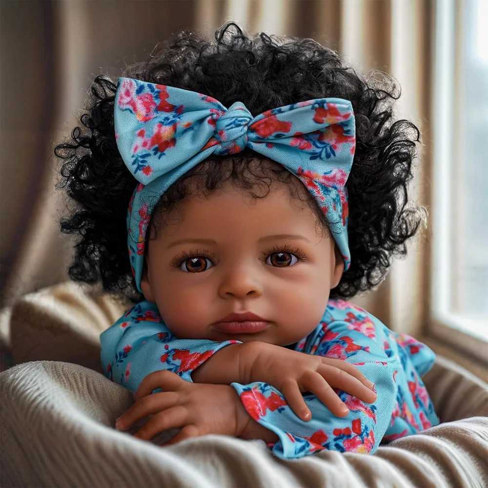 48cm Realistic Reborn Doll Black Baby Girl Realistic Silicone Babies Newborn African American Rooted Hair Finished Doll Toy Gift W250728