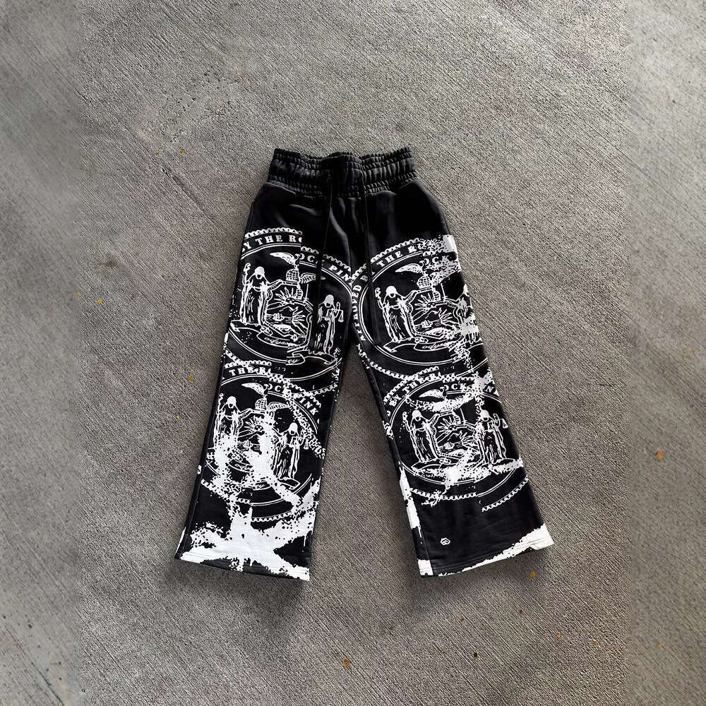 Loose Drawstring Elastic Waist with Printed Pattern Dark Anime High Street Style Pants Sweatpants