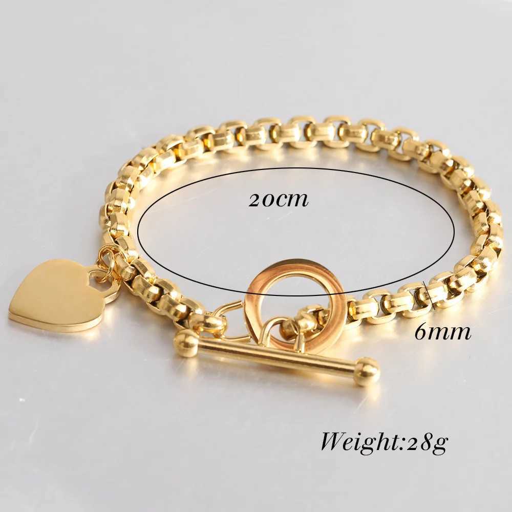 6MM Hand Chain Stainless Steel Heart Bracelet for Women OT Lock Girls Jewelry Accessories Party Birthday Gift W250728