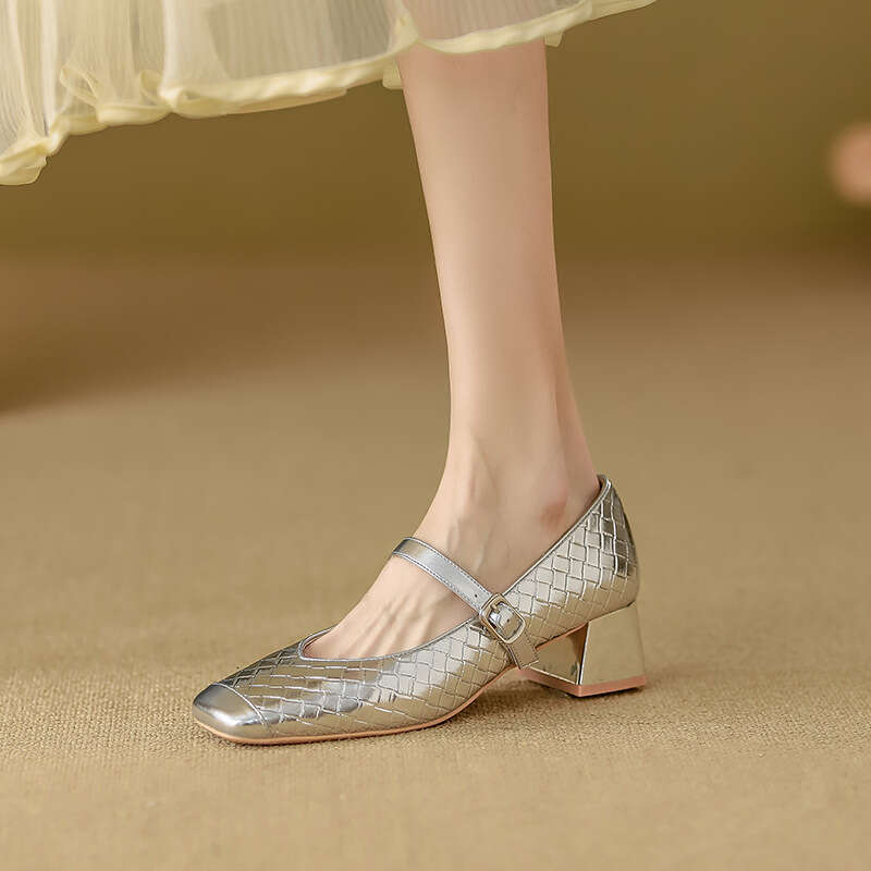 Sheepskin Version~Silver Single Shoes 2025 New High Outdoor Wear High-End Chunky Heels for Women Comfortable