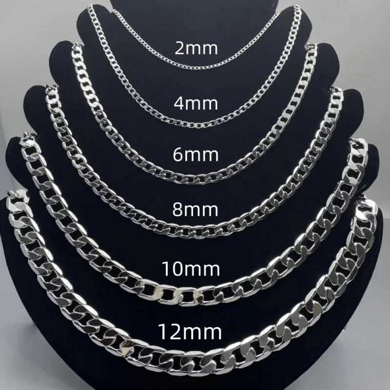 925 Sterling Silver Necklace for Men 2/4/6/8/10/12MM 40-75cm Face Chain Necklace with Lobster Clasp for Men and Women Engagement Jewelry Gifts XJ25070