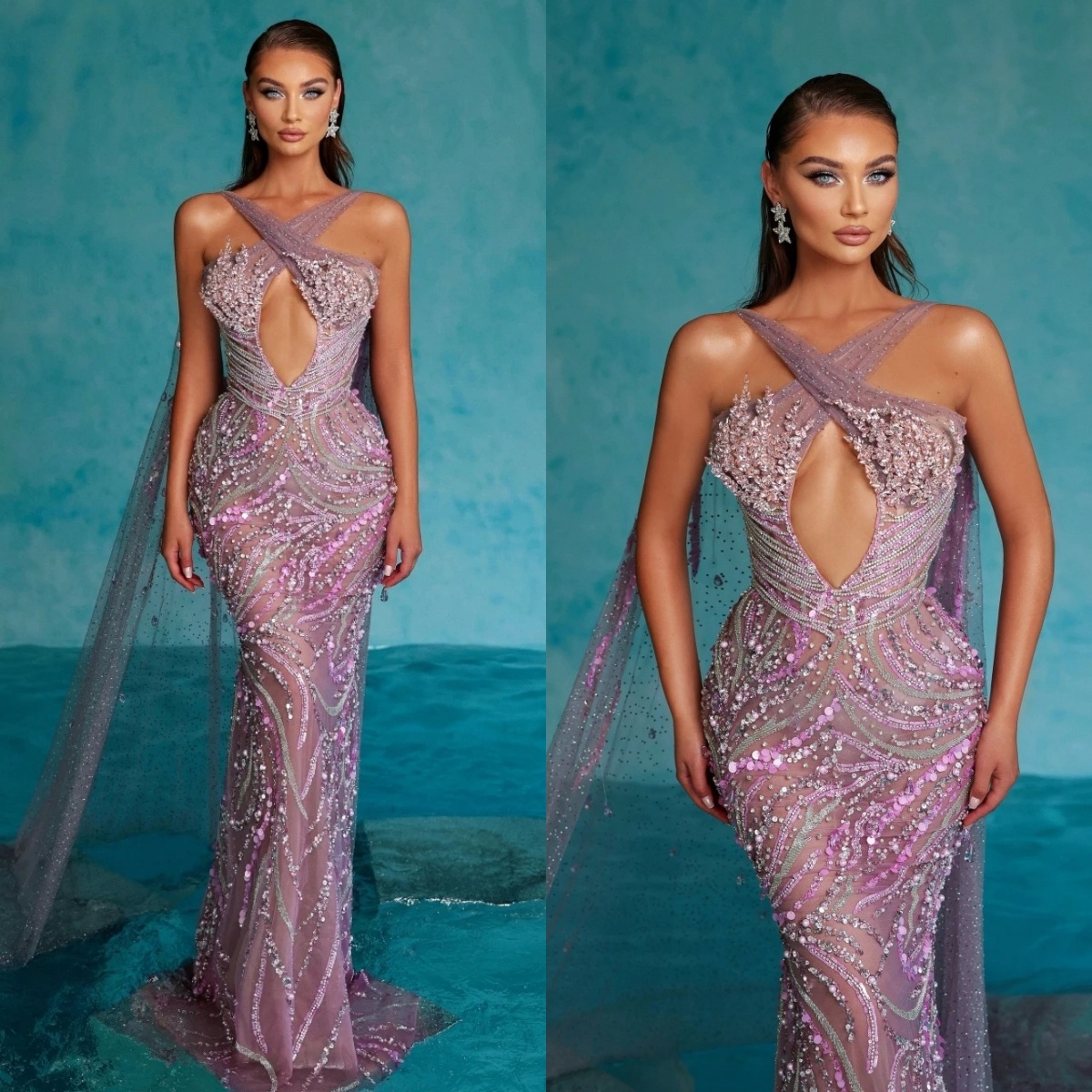 Vintage Criss Cross Beading Evening Dresses Customized Sexy Sequined Sleeveless Prom Dress Floor Length Party Gown