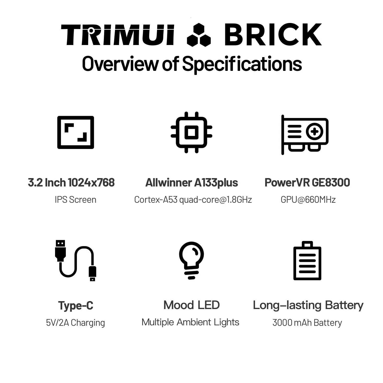 TRIMUI BRICK Handheld Game Console 3.2 IPS Sn A133P Linux System Trimui UI Metal Back Panel Key LED Lighting Keycaps S250628