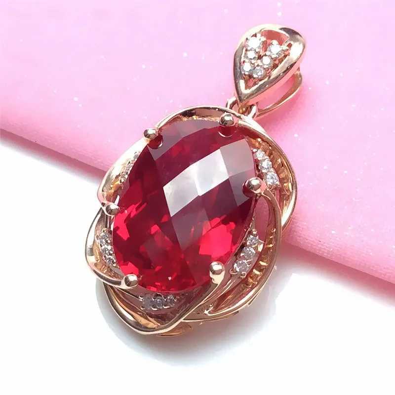 585 Purple Gold Ruby Necklace Plated 14K Rose Gold Luxurious Inlaid Crystal Pendant Romantic Wedding Jewelry for Women Z250728 Z250910