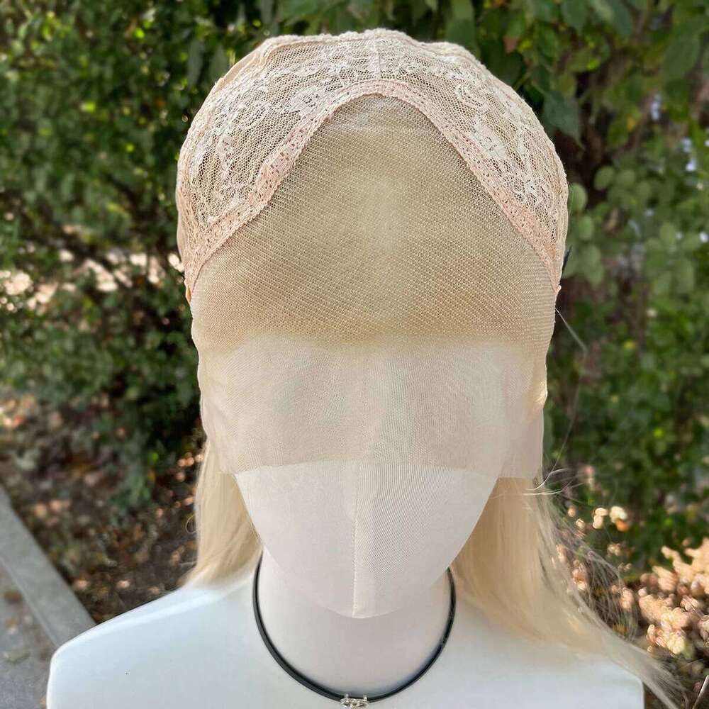 Light Blonde Shoulder Length Lace Front For Women Human Hair Glueless Middle Part Synthetic Wigs 150% Density Natural