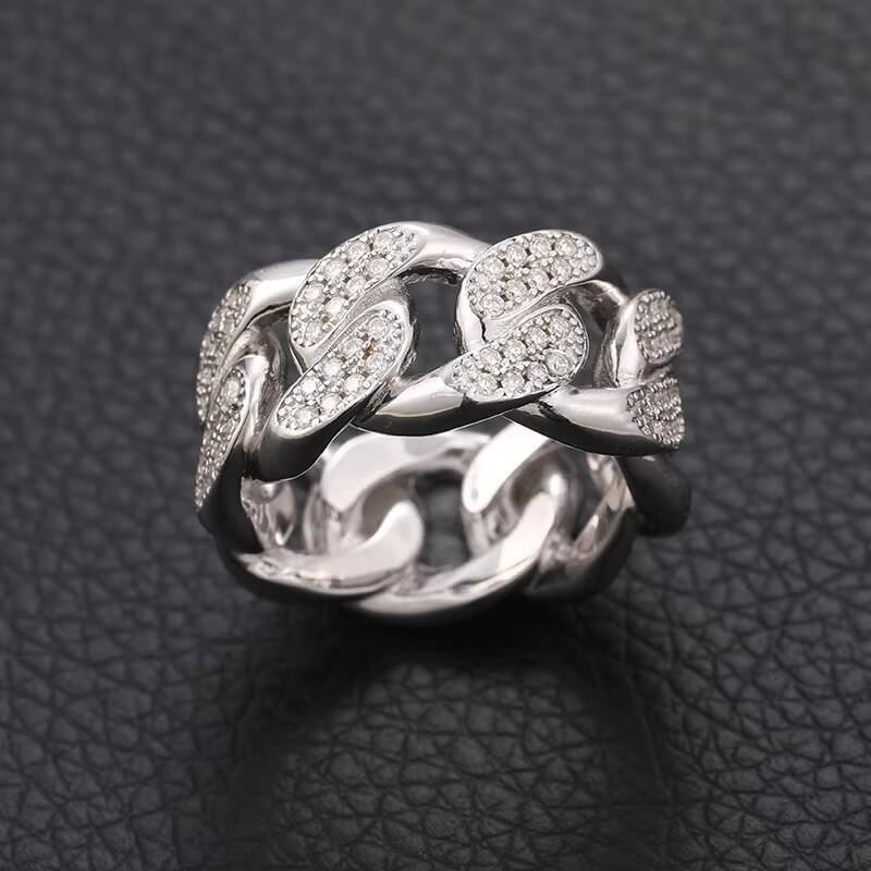 Wholesale S925 Sterling Silver VVS Moissanite Ring Hip Hop Style for Wedding Parties Mens Cuban Chain Iced Jewelry