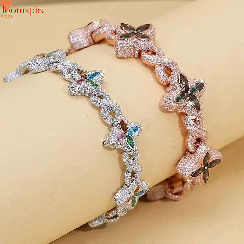 Custom Women Flower Moissanite Dia Charm Sterling Sier Fashion Bracelets & Bangles Hip Hop Jewelry Bracelet