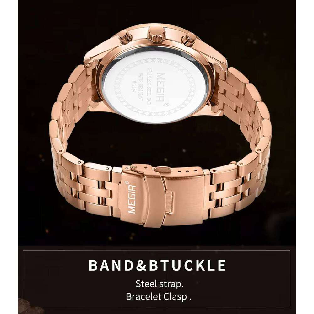 MEGIR Men's Luxury Chronograph Watch - Stainless Steel, Waterproof, Luminous, 44mm - Business Style Watch