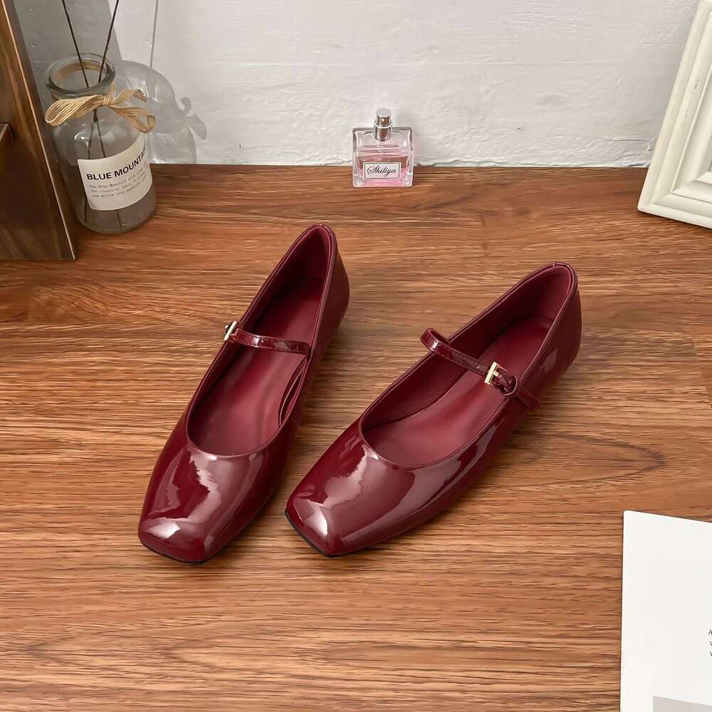 Mary Jane Comfortable Soft Sole Designer Spring New Flat Single Women's Smooth Strap Square Toe Work Shoes