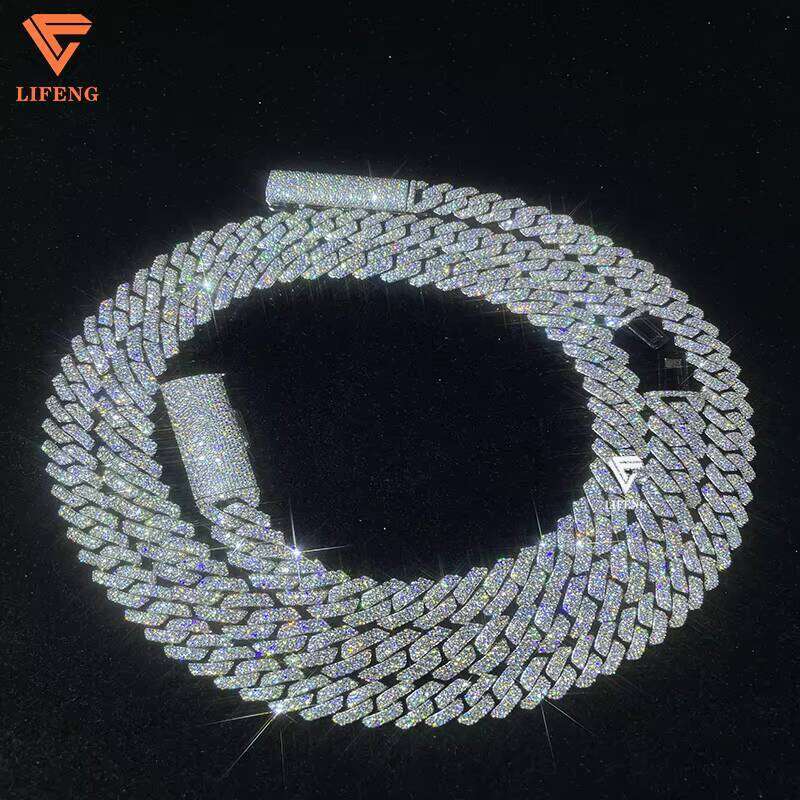 VVS Fine Jewelry Men's 10-12mm Cuban Link Chain Necklace White Gold Plated Sterling Sier with Moissanite Hip Hop Style