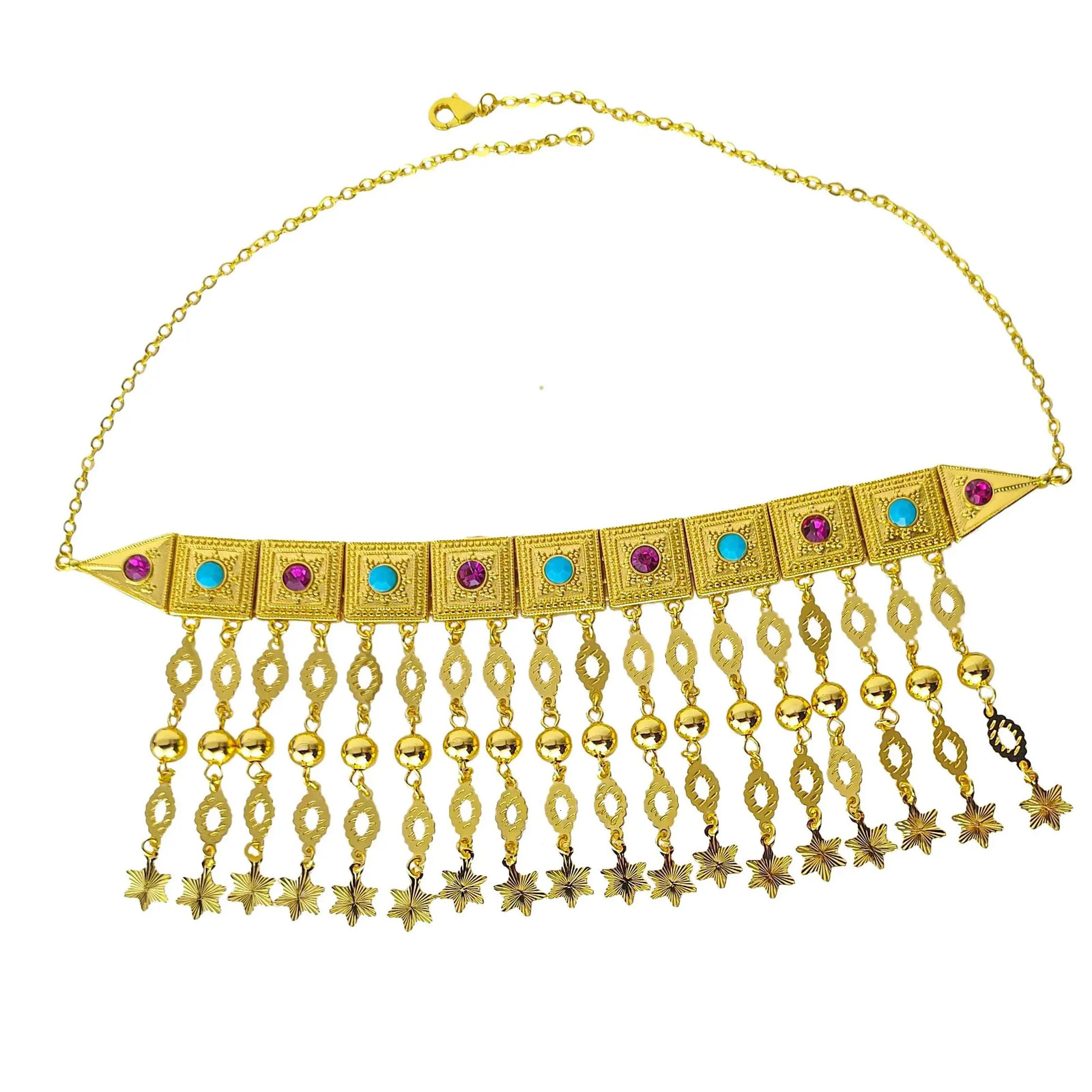 Vintage Boho 24K Gold Plated Copper Tassel Pendant Rhinestones Necklace For Women Bridal Choker Neck Jewelry Ramadan Gift 250723
