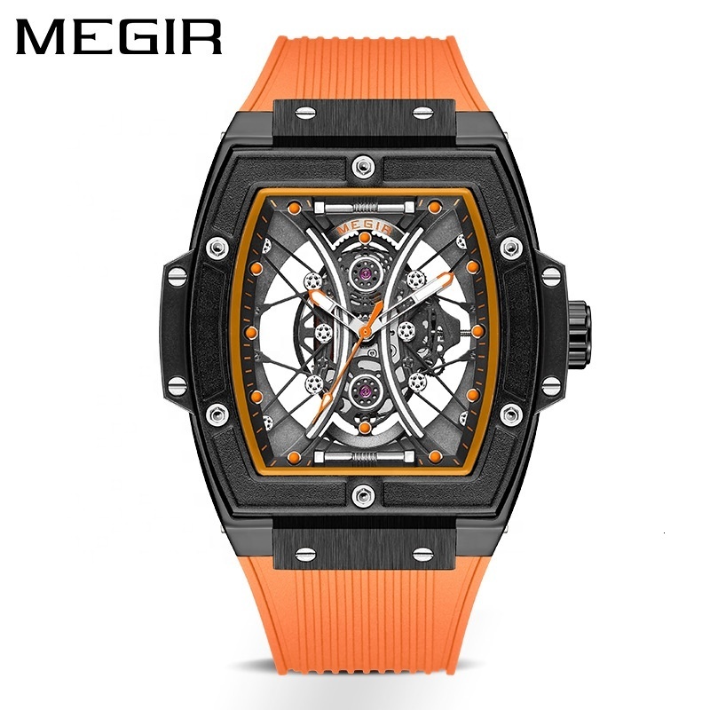 Megir 8109 Cool Skeleton Dial Watch with Silicon Strap for Boys Cheap Wholesale Mens Quartz Watch 250728