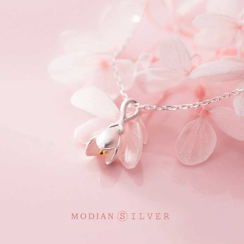 Magnolia Flower Pendant Necklace Sterling Silver 925 Floral Jewelry for Women Adjustable Length Z250910