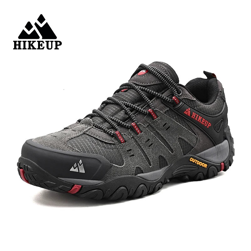 HIKEUP Mens Hiking Shoes Suede Leather Outdoor Wearresistant Men Trekking Walking Hunting Tactical Sneakers 250725