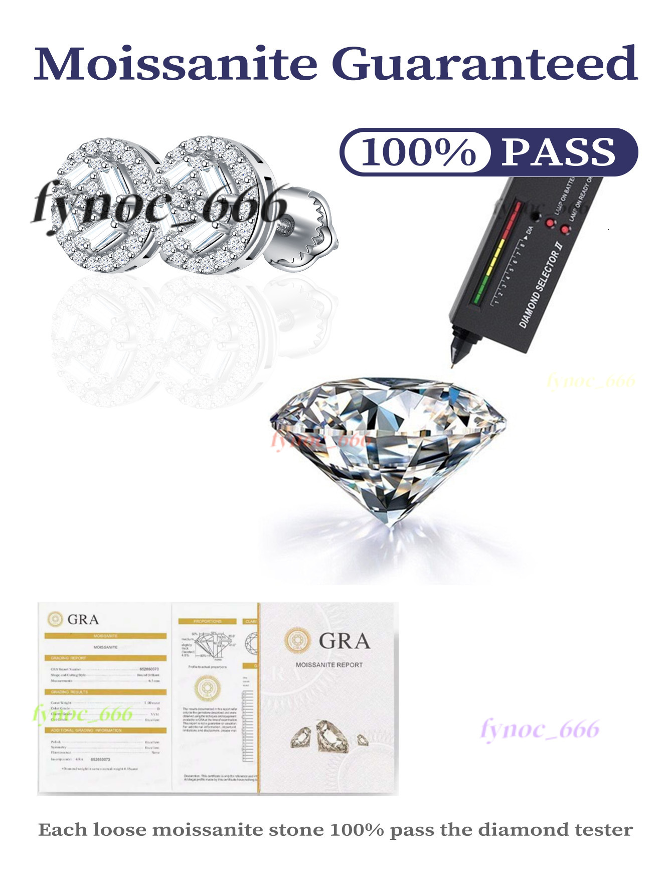 Luxury 925 Sterling Silver Moissanite Earrings Round Baguette Cut Iced Out Floral Pattern Moissanite Stud Earring for Men Women