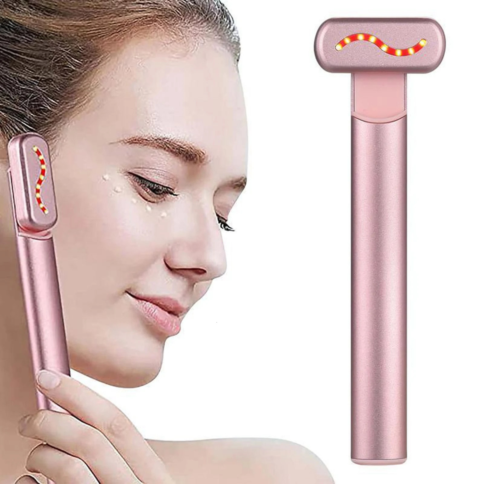 Eye Massager Wand Rechargeable Heated Vibration Electric Facial Beauty Device for Skin Care at Home Pink 250726