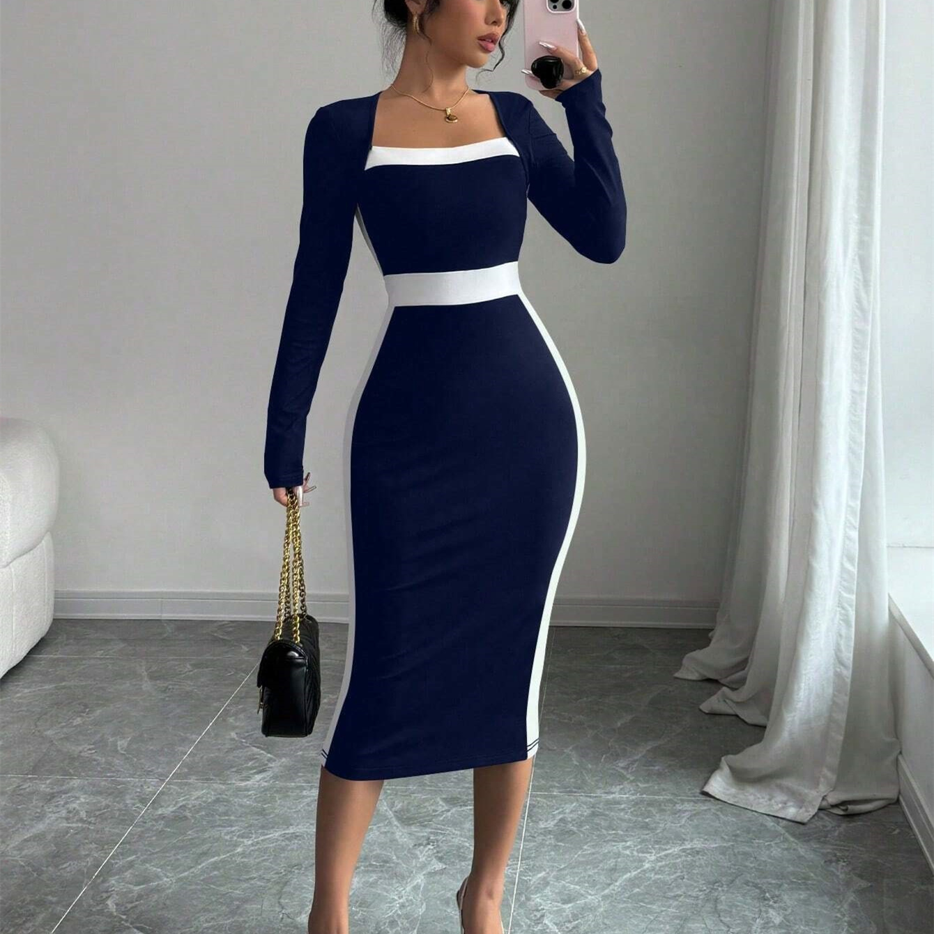 new Free shipping designer dress for women Casual and minimalist dress slim fit and slimming mid length skirt