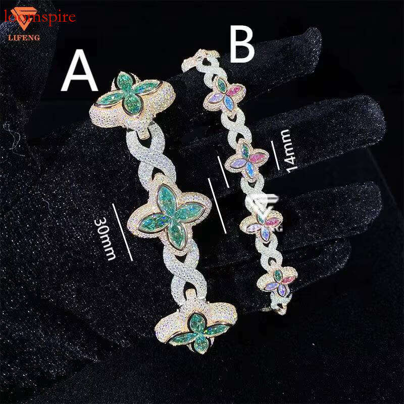 Hot Selling Sterling Sier Marquise Flower Design Hip Hop Jewelry Iced Out Moissanite Infinity Clover Bracelet Men