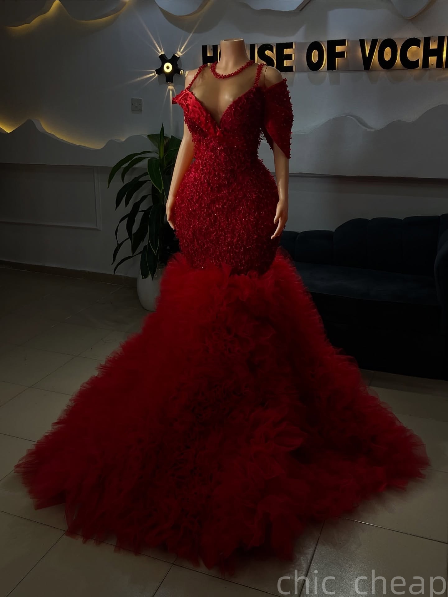 Red Mermaid Prom Dresses 2025 Beaded Sequined Tiers Tulle Sparkly Evening Formal Party Second Birthday Engagement Gowns Plus Size Dress For Special Oc