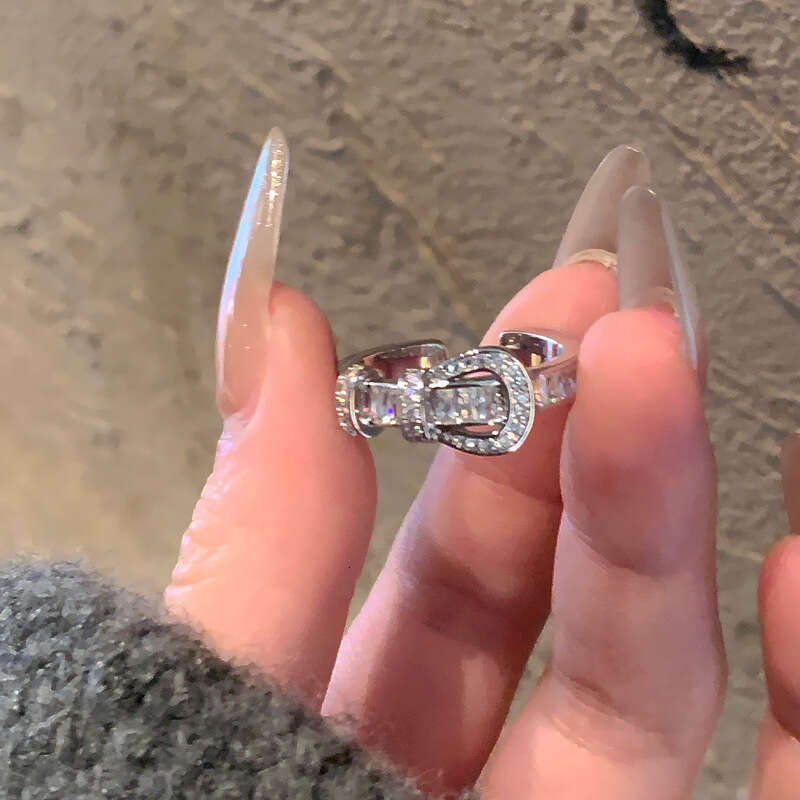 Real Gold Plated Zircon Horseshoe Buckle Open Exaggerated Light High-end Minimalist Style Index Finger Ring Versatile Hand Jewelry