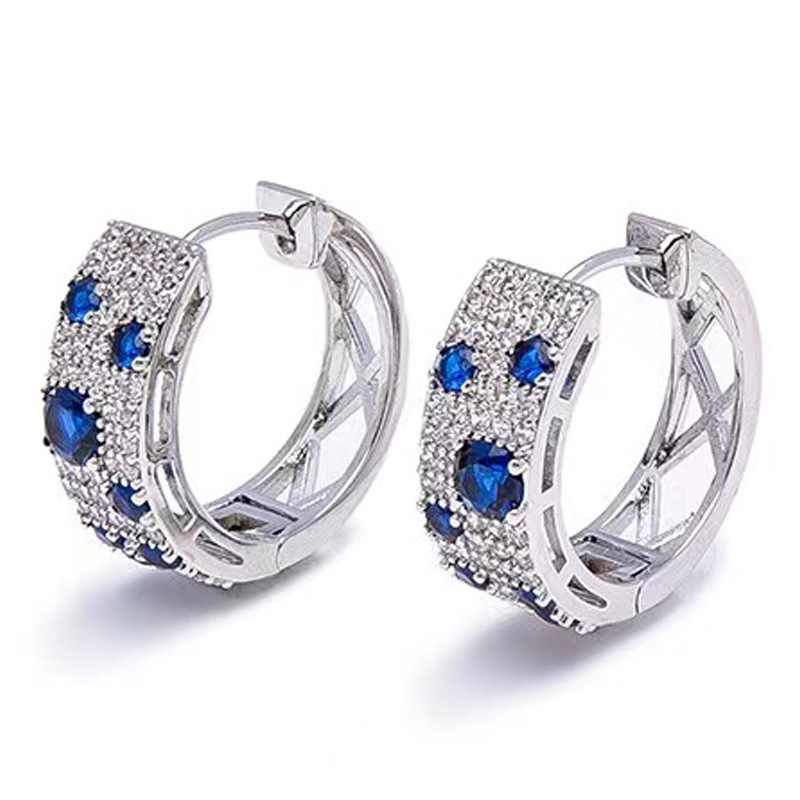 2025 Choucong Brand Ins Top Sell Clip Earrings Luxury Jewelry 925 Sterling Silver Round Cut Blue Sapphire Pave CZ Diamond Gemstones Party Women Earrin