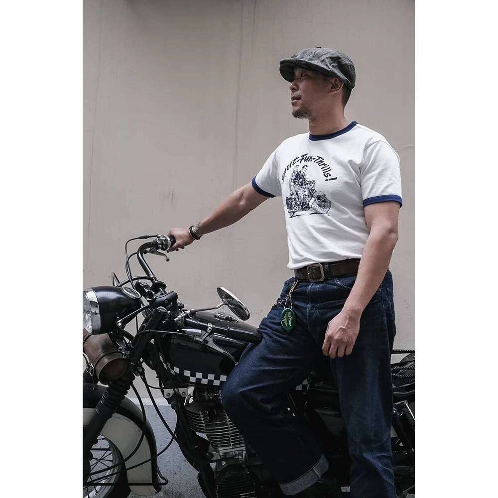 Designer Clothing 2025 Non Stock Rider Print T-Shirt Vintage Vibe Motorcycle Cotton Short Sleeve Tee Men