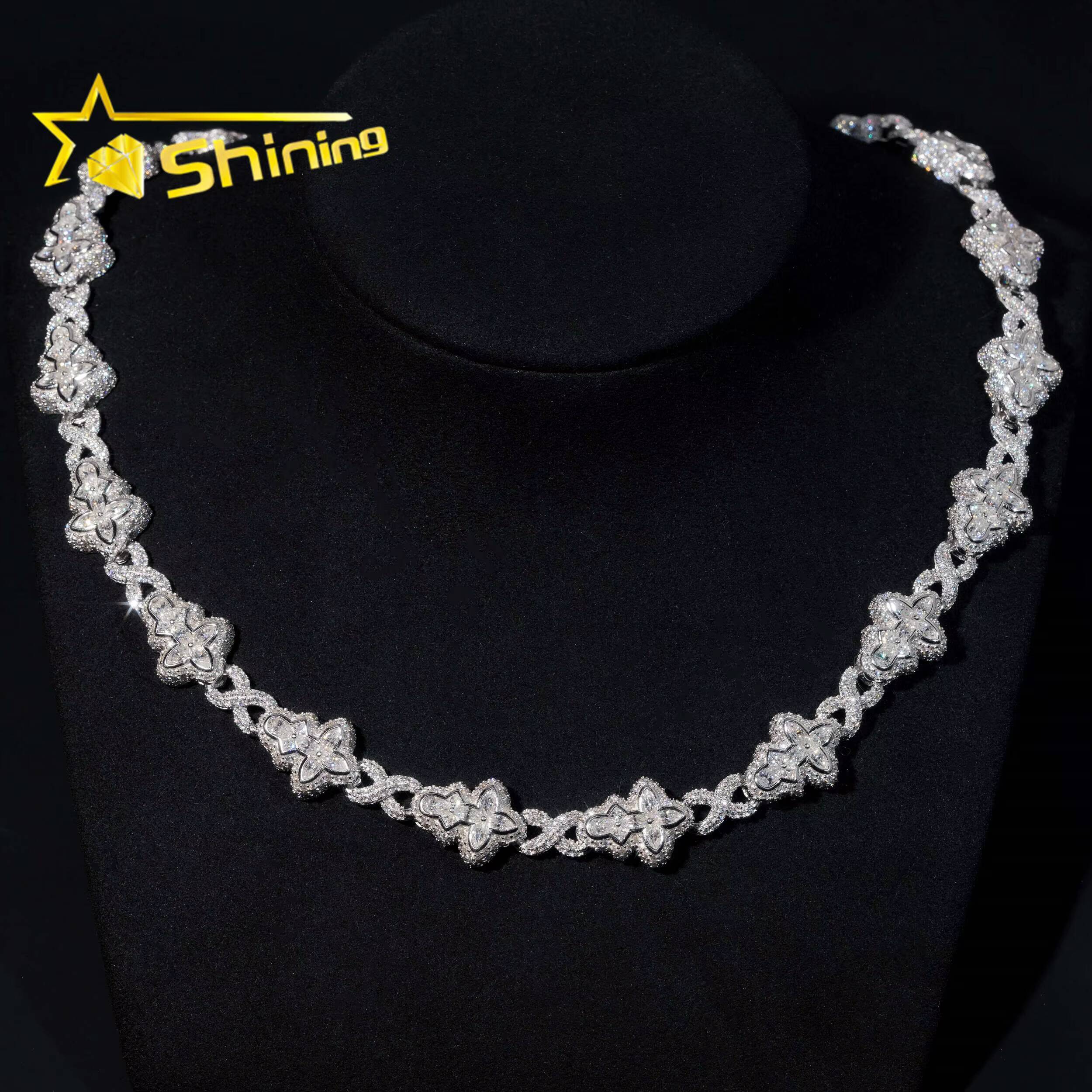 New Arrival VVS Moissanite Necklace Solid 925 Silver Cuban Link Hip Hop Jewelry Iced Out Flower Cross Link Cuban Necklace