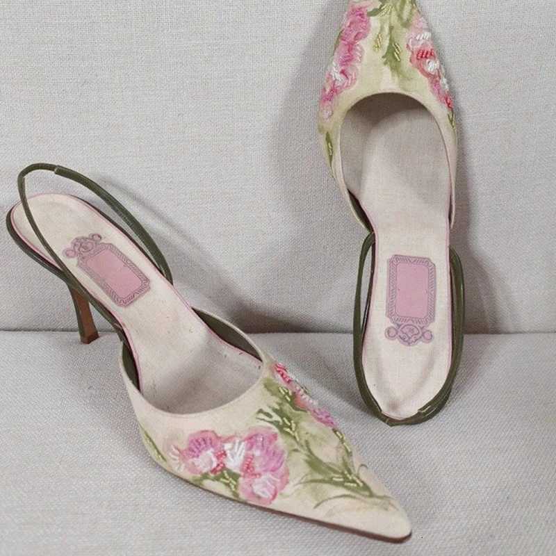 High Heels Women Sandals Flower Elegant Heeled Shoes Pointed Toe Women Slippers S2025 Summer New Pumps Luxury Womens Sandals XJ250728
